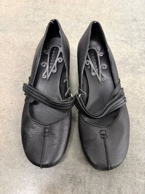 Black Leather Mary Jane Flats with Decorative Strap